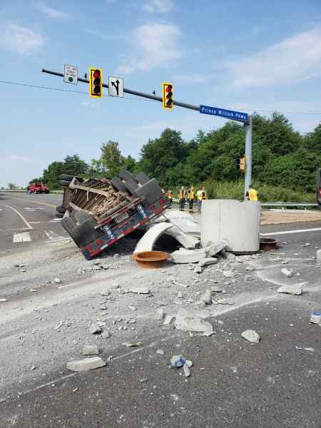Tractor-trailer overturns on Prince William Parkway